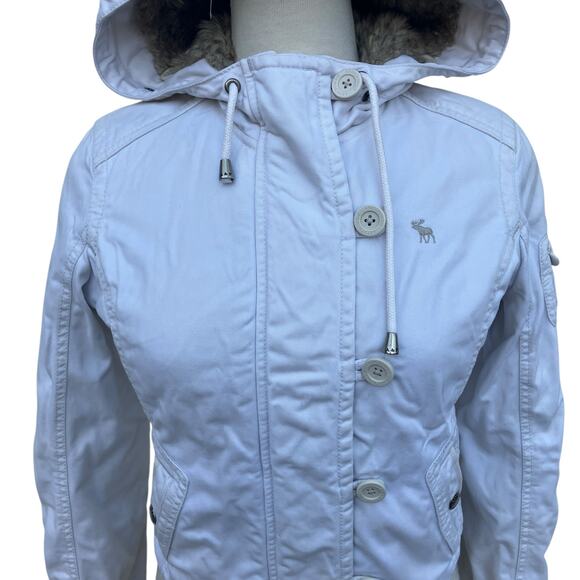 VTG Y2K Abercrombie and Fitch Coat Jacket Sz Sm White Faux Fur Lined Chunky - Picture 2 of 15